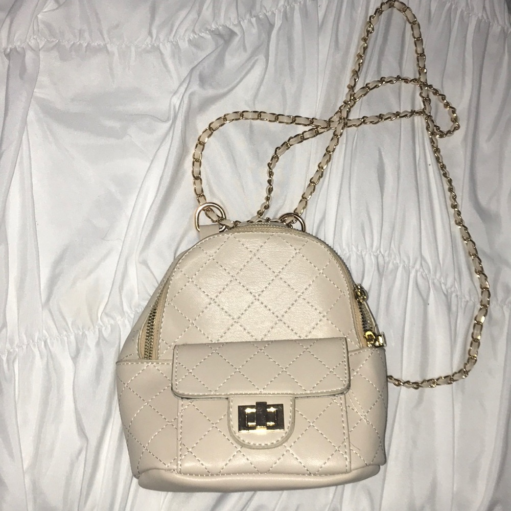 Beige gold detail mini backpack